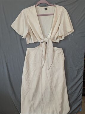 Cream Colored Tie-Front Cut Out Sides Maxi Dress